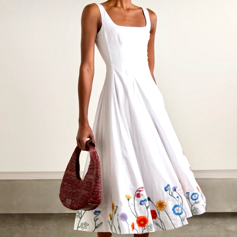 NWT Staud Wells Embroidered Midi Dress White Seed Shop